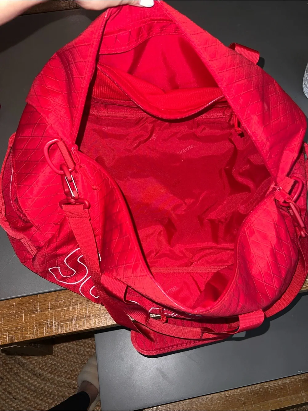 Supreme Red Duffel Bag with Shoulder Strap